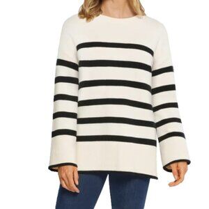 NEW Matty M Ladies Tunic Sweater sz M Ivory/Black Oversized Wide Sleeves Crew